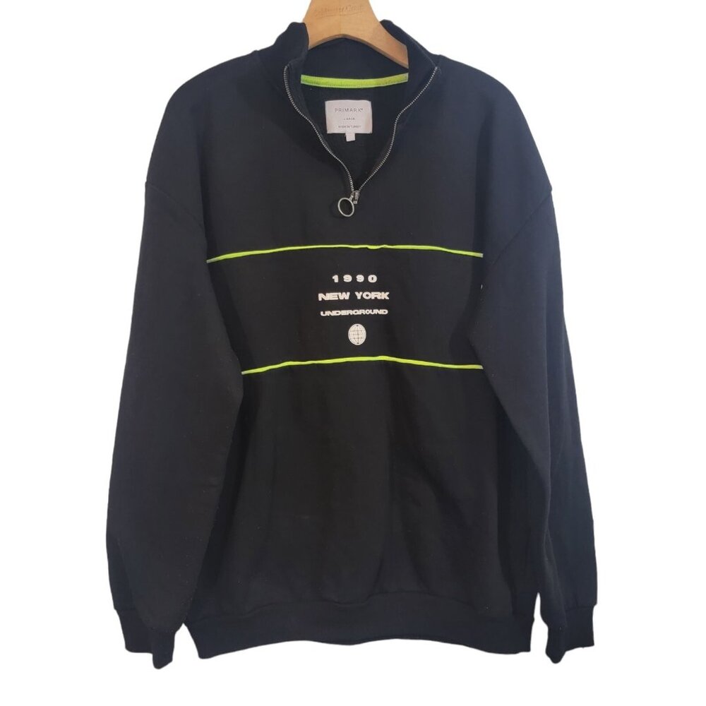 Primark 1990 New York‎ Undercover Sweatshirt Black 1/4 Zip Mens Size Large